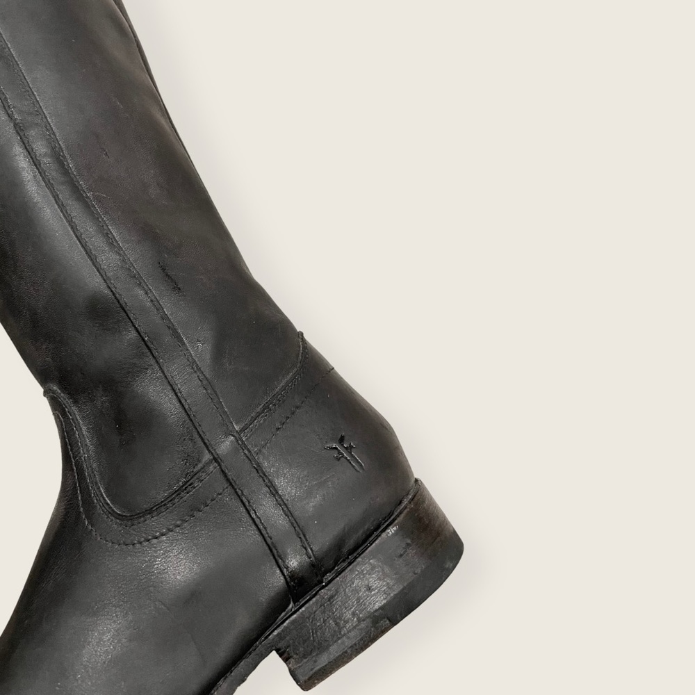 $389 Frye Jamie Ring Tall Distressed Stone Black Leather Knee High Zip Up Boot - Picture 12 of 14